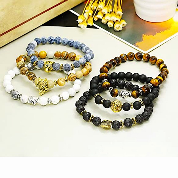 🦉20%off 3+🦉NWT Genuine 8mm Lava Rock Power Gemstone Unisex Bracelet, owl charm - Picture 4 of 7